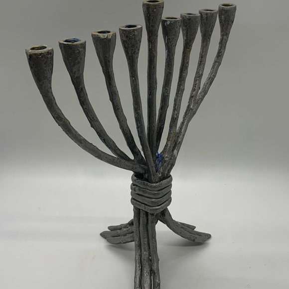 Silver tone Metal TREE OF LIFE MENORAH - Picture 2 of 11